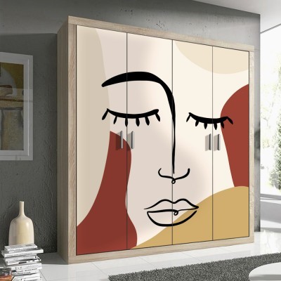 Πρόσωπο με κλειστά μάτια, Line Art, Αυτοκόλλητα ντουλάπας, 100 x 100 εκ. (45546)